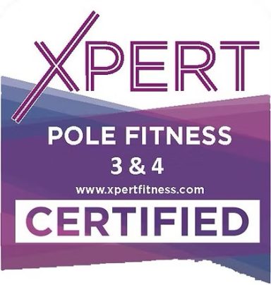 Zertifizierungslogo für Xpert Pole Fitness, Stufen 3 und 4.